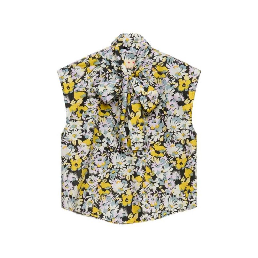Marni Women Black Poplin Sleeveless Blouse With Pop Floral Print
